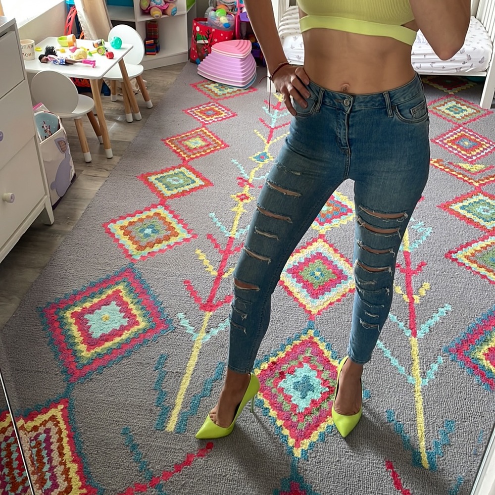 Topshop Jamie Slim Ripped Jeans HighRise 25 Distressed Blue